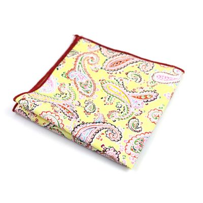 Midnight, Hot Pink, Sun Yellow, Ferrari Red, School Bus Yellow, Black and Moccasin Cotton Paisley Pocket Square