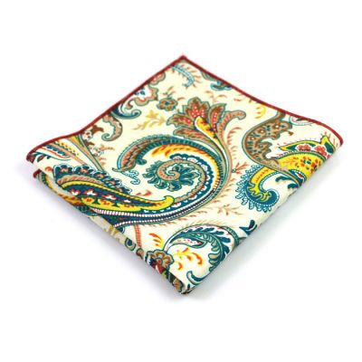 Sandy Brown, Saffron, Midnight, Blue Eyes and SeaShell Cotton Paisley Pocket Square