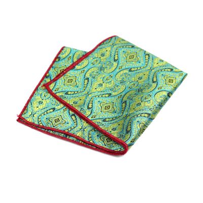 Love Red, Blue and Fern Green Polyester Paisley Pocket Square