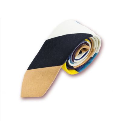 5cm Platinum, Slate Blue, Corn Yellow, Blue Eyes, Black and Bee Yellow Polyester Striped Skinny Tie
