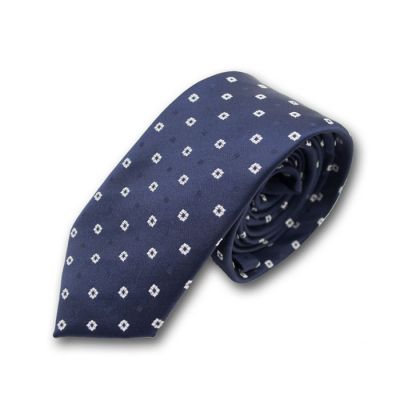 6cm Denim Dark Blue and White Polyester Polka Dot Skinny Tie