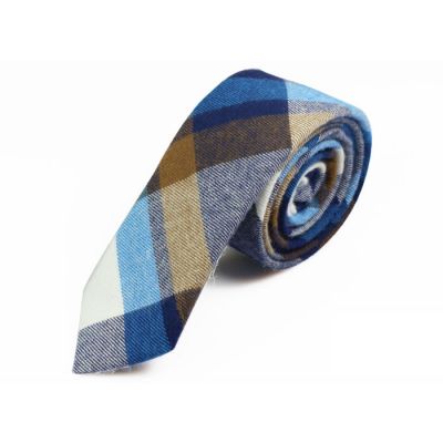 5cm Tiffany Blue, Night, White and Tea Green Cotton Plaid Skinny Tie