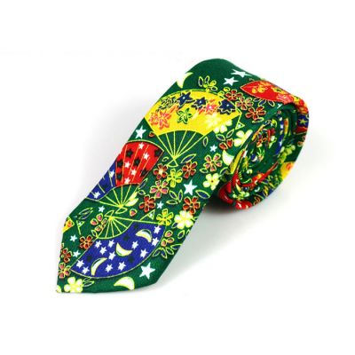 6cm Green, Sapphire Blue, Red, Yellow and White Cotton Novelty Skinny Tie