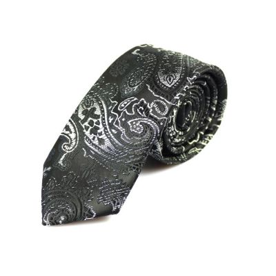6cm Black Eel and SeaShell Polyester Paisley Skinny Tie