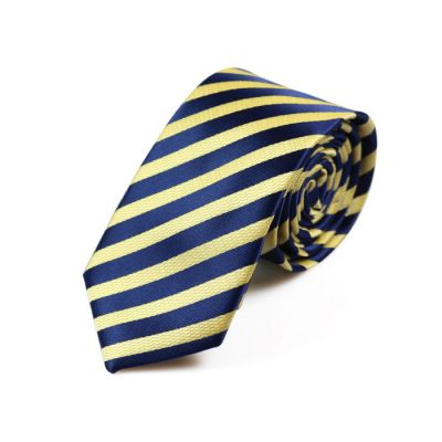 6cm Sun Yellow and Navy Blue Polyester Striped Skinny Tie