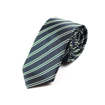 6cm Midnight Blue, Teal and SeaShell Polyester Striped Skinny Tie