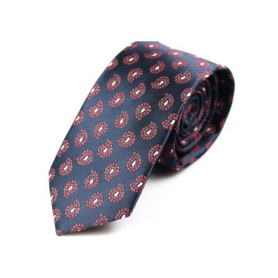 6cm Midnight Blue, Red Wine and White Polyester Paisley Skinny Tie