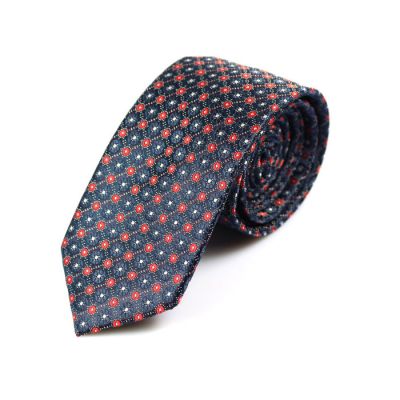6cm Midnight Blue, Red and White Polyester Floral Skinny Tie