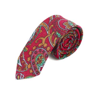6cm Burnt Pink, Spring Green, Coral and School Bus Yellow Cotton Paisley Skinny Tie