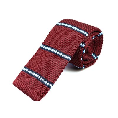 6cm Red Wine, Midnight Blue and White Knit Striped Skinny Tie