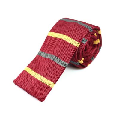6cm Red Wine, Sun Yellow and Cloudy Gray Knit Striped Skinny Tie